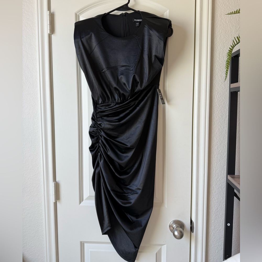 Express Black Asymmetrical Ruched Dress